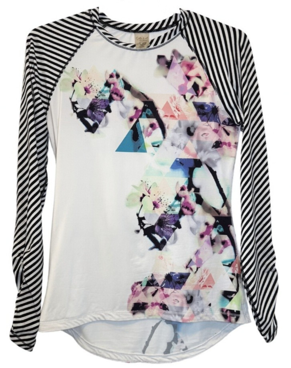 CALIA Carrie Underwood Womens Medium Rash Guard Swim Shirt Floral Stripe Summer